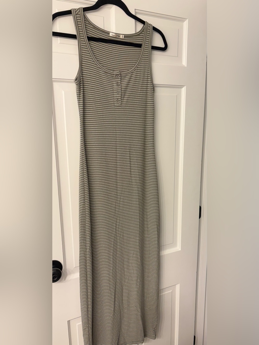 Pinkblush Olive Green Striped Button Front Sleeveless Maternity Maxi Dress